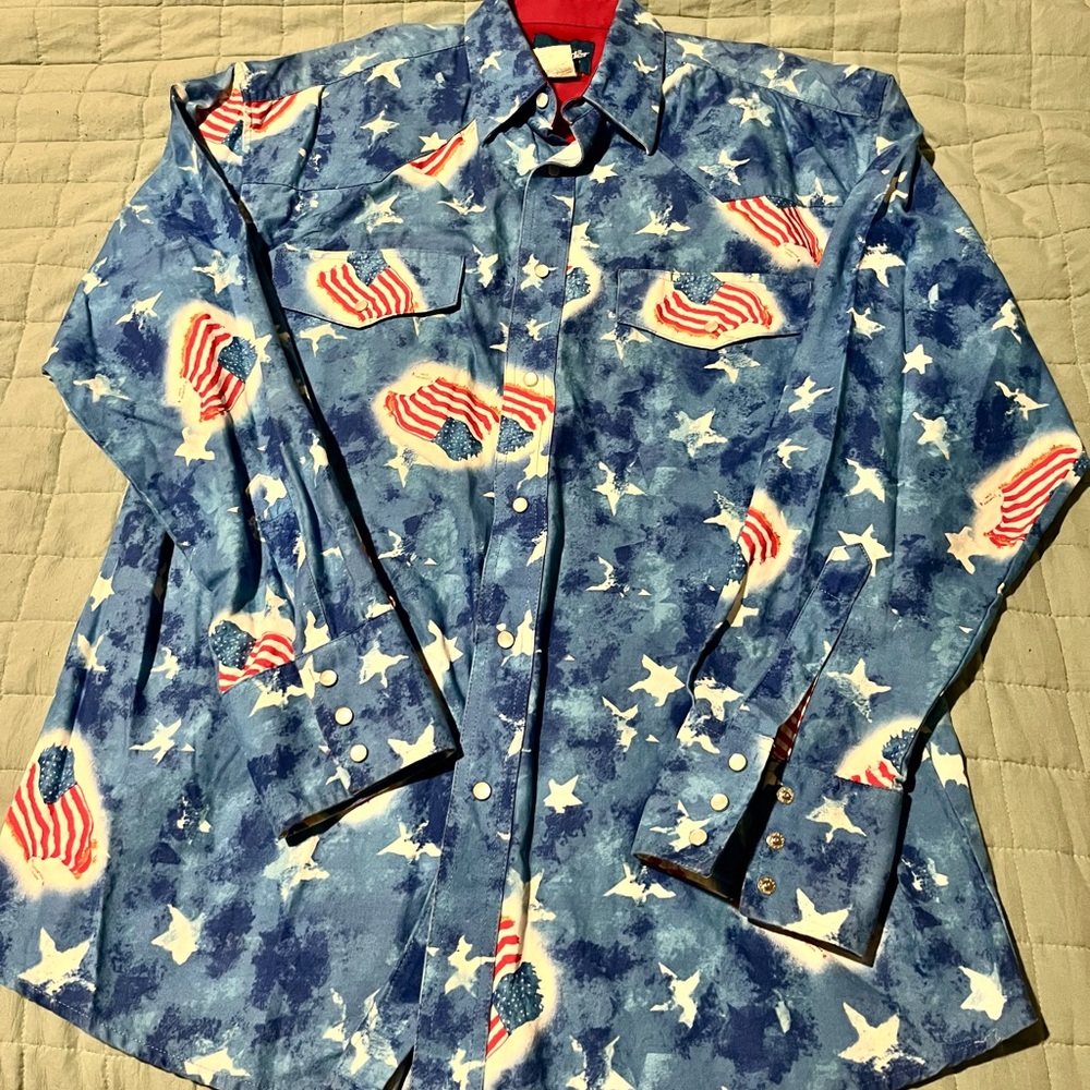Wrangler Blue and Red Western Shirt “Calm before the storm”